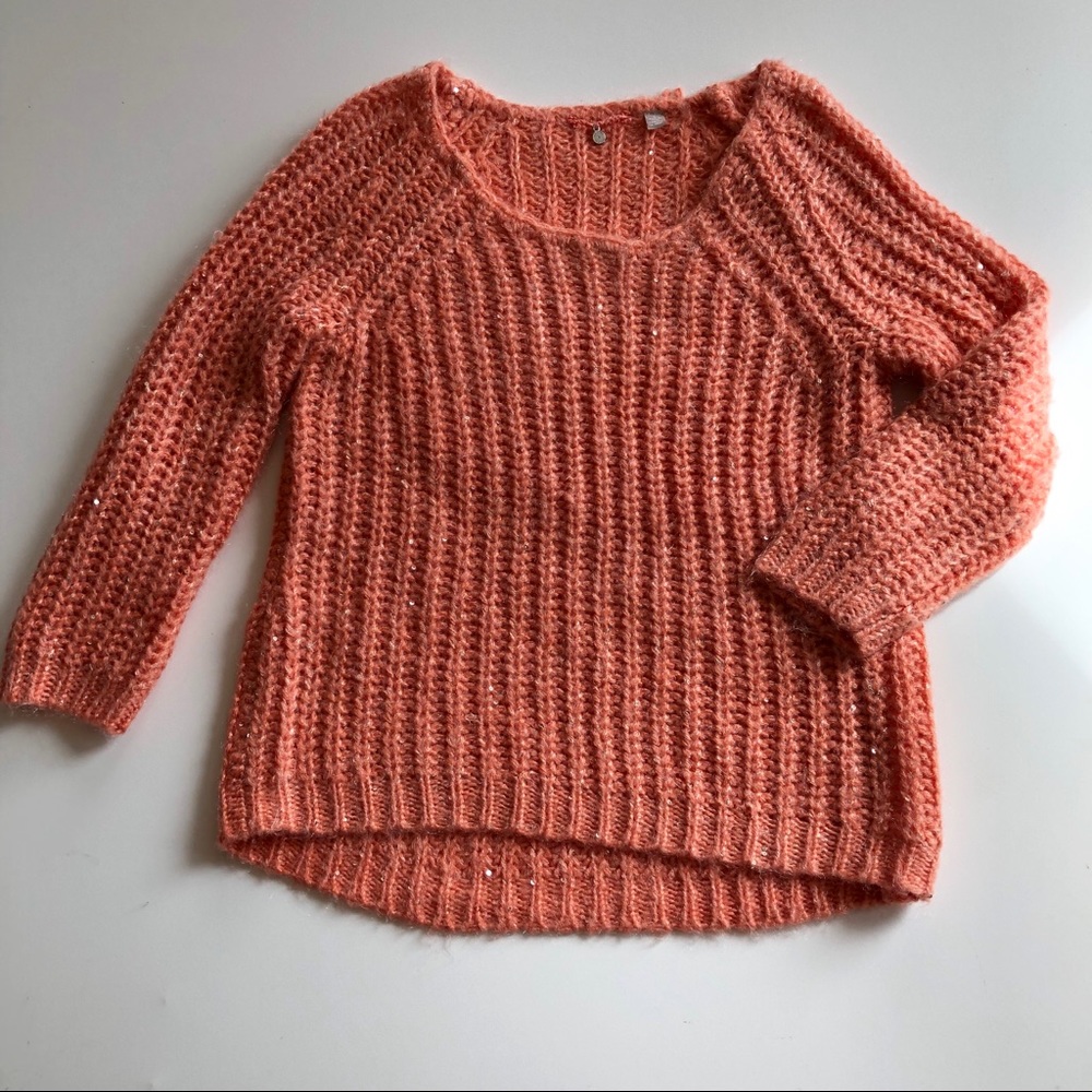 Anthropologie Knitted & Knotted coral sweater S